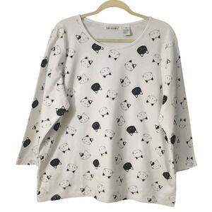 Bonnie Evans Women's White‎ Cat Face Print Cotton Blend Top, 1X